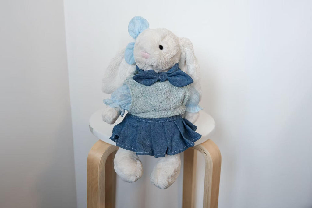Jellycat Bunny Dress Set for Medium Size M, Head Bow, Neck Bow, Blouse, Sweater Vest & Pleated Skirt, Plush Not Included