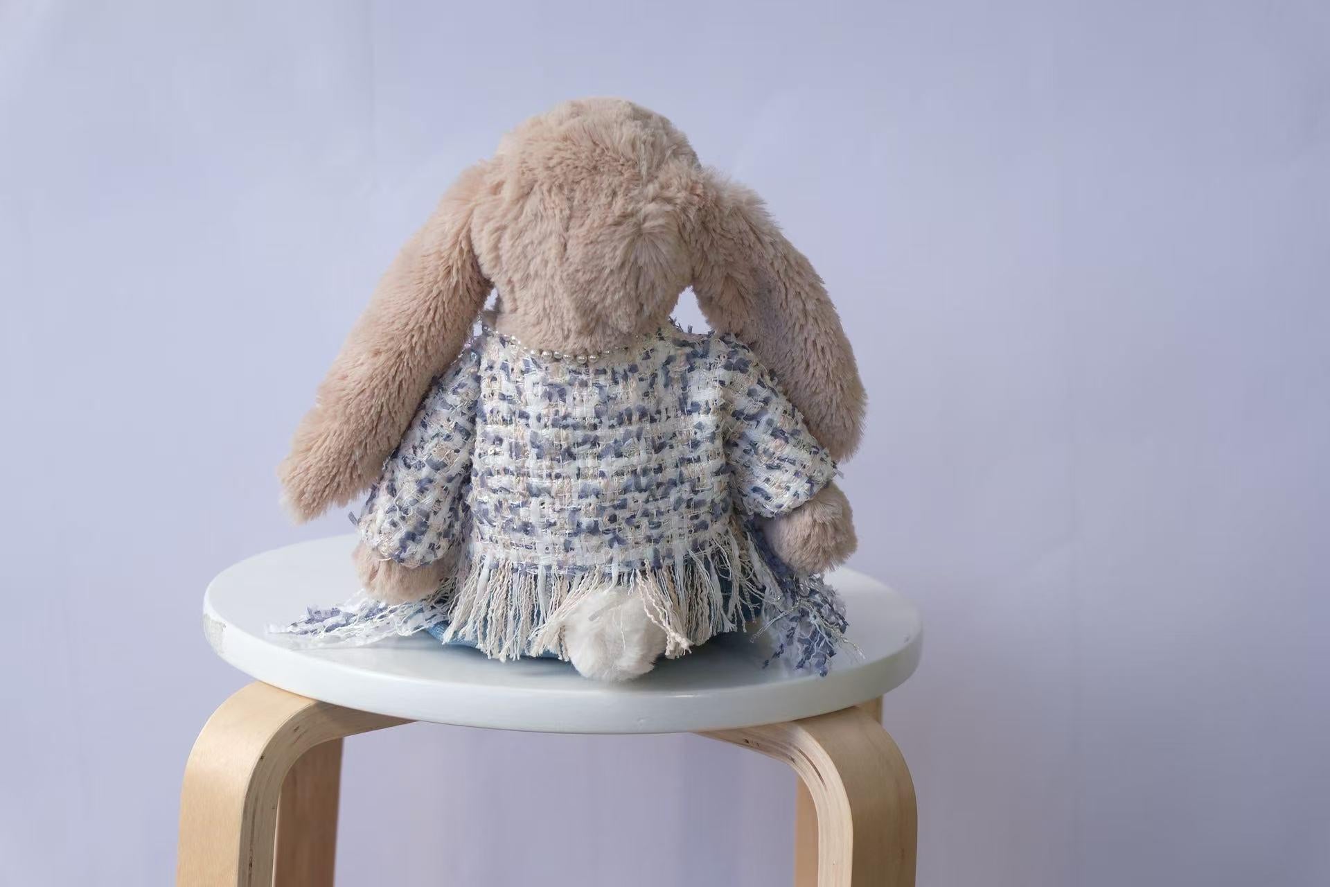 Jellycat Bunny Outfit Set, Tweed Top, Denim Pants & Faux Pearl Necklace, Clothes Only