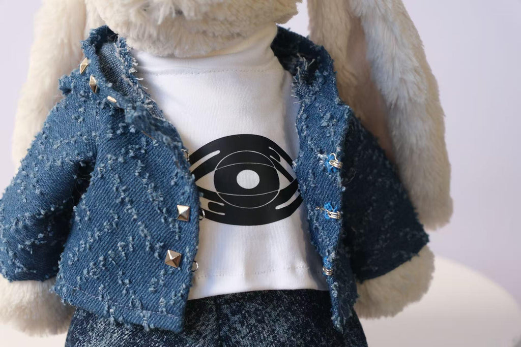 Jellycat Bunny Outfit Set, Blue Textured Jacket, White Top and Denim Pants, Clothes Only