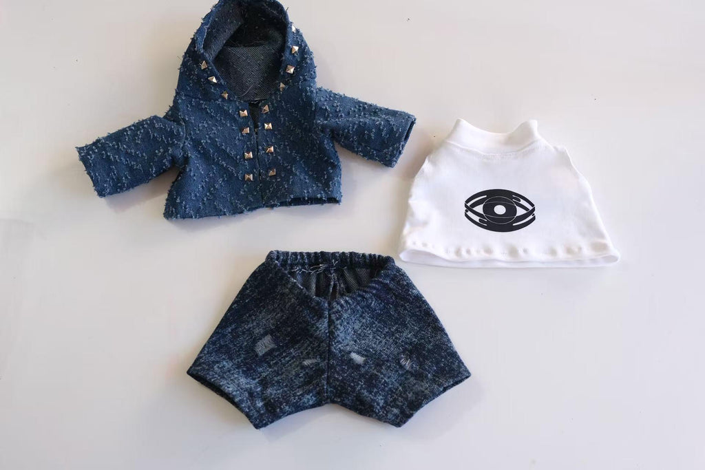 Jellycat Bunny Outfit Set, Blue Textured Jacket, White Top and Denim Pants, Clothes Only