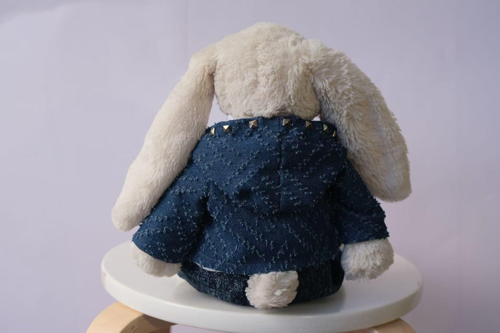 Jellycat Bunny Outfit Set, Blue Textured Jacket, White Top and Denim Pants, Clothes Only