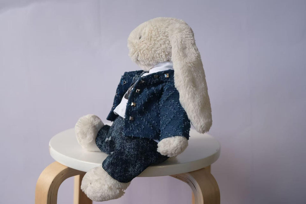 Jellycat Bunny Outfit Set, Blue Textured Jacket, White Top and Denim Pants, Clothes Only
