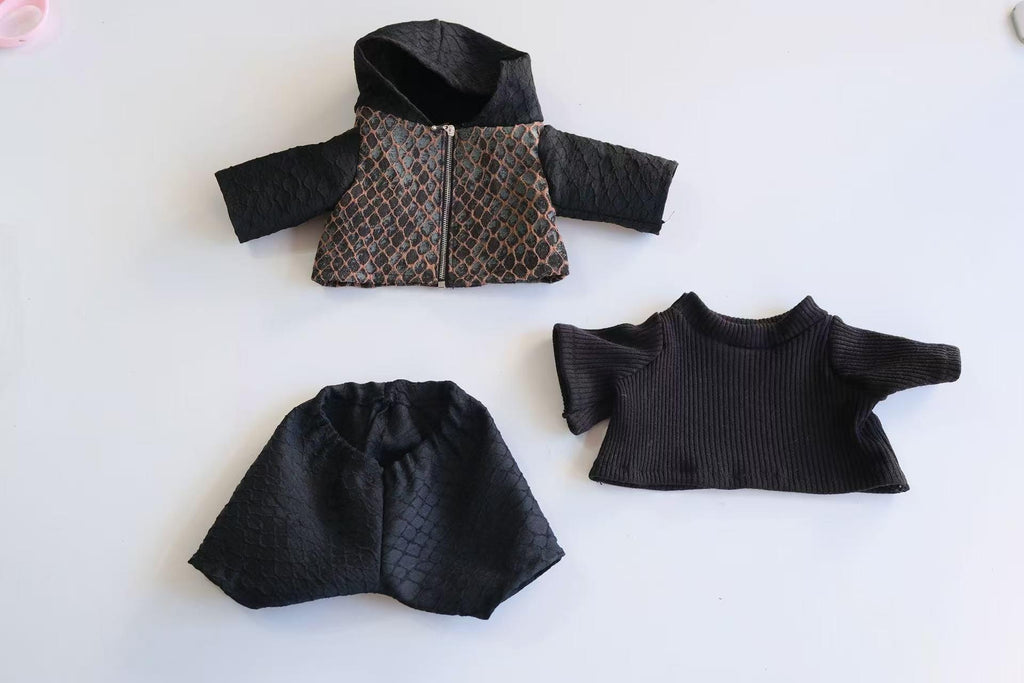 3 Piece Outfit for Jellycat Jack, Hooded Jacket Sweater and Pants Set, Black Plush Clothes, Clothes Only