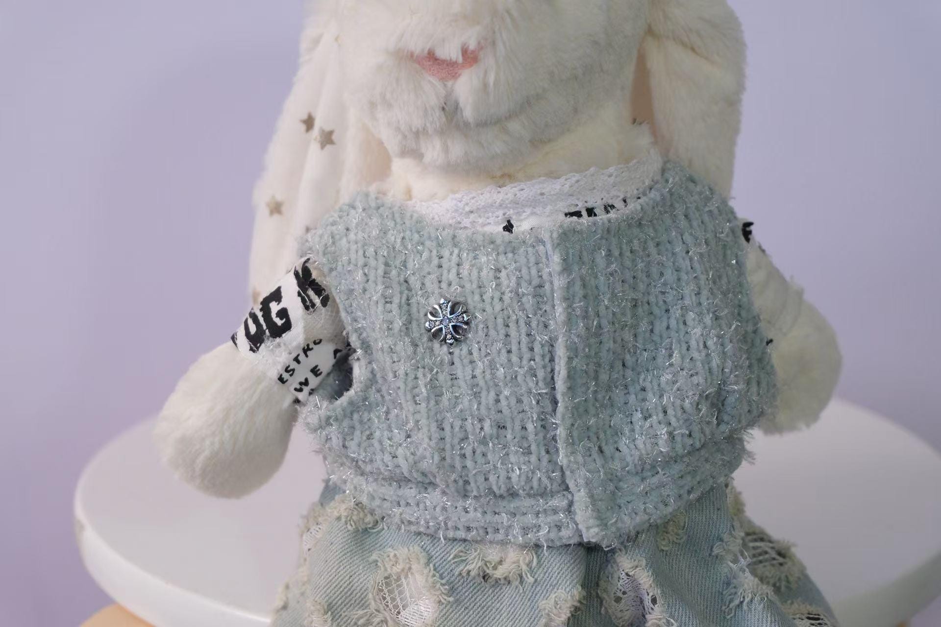 Bunny Outfit for Jellycat Bunny, Tweed Vest T Shirt Jeans Sunglasses Set, Fits Size M and L, Clothes Only