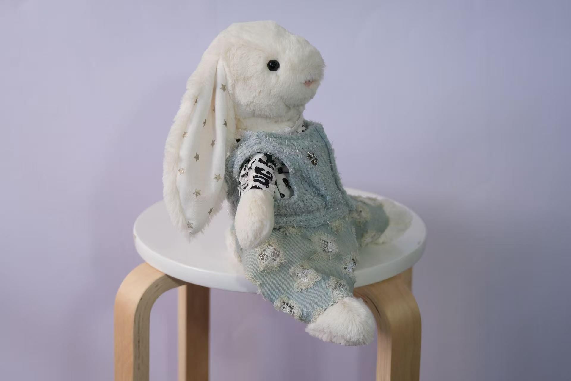 Bunny Outfit for Jellycat Bunny, Tweed Vest T Shirt Jeans Sunglasses Set, Fits Size M and L, Clothes Only