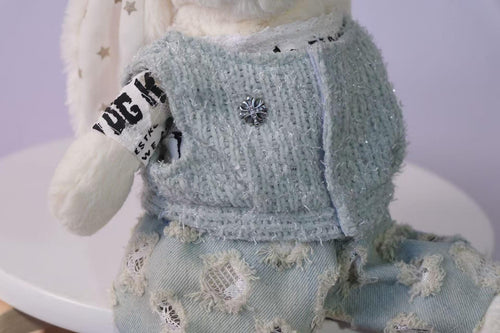 Bunny Outfit for Jellycat Bunny, Tweed Vest T Shirt Jeans Sunglasses Set, Fits Size M and L, Clothes Only