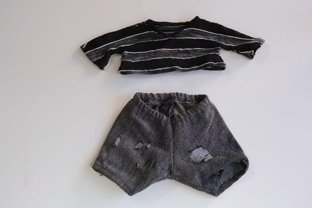 Jellycat Jack Outfit for Size M L, 2pc Plush Clothes Set, Striped T Shirt and Distressed Jeans, Clothes Only
