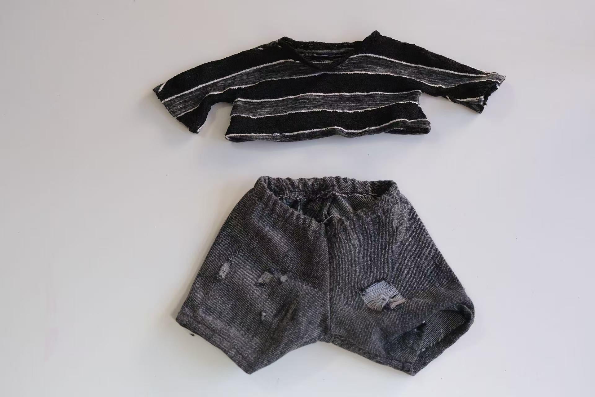 Jellycat Jack Outfit for Size M L, 2pc Plush Clothes Set, Striped T Shirt and Distressed Jeans, Clothes Only