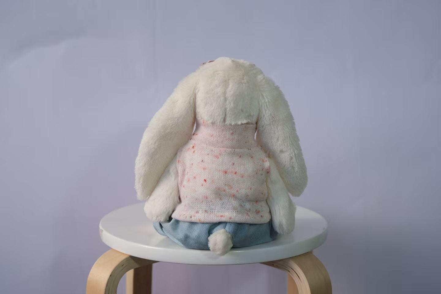 Bunny Outfit Set for Jellycat Size M/L, Speckled Knit Vest, Denim Pants & Pink Sunglasses, Plush Clothes Only