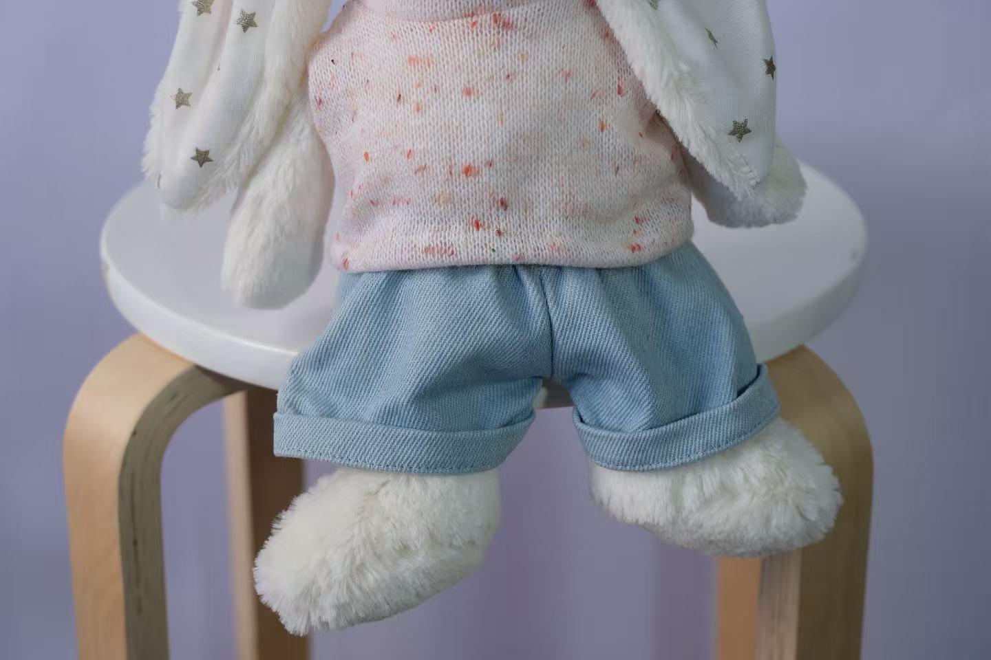 Bunny Outfit Set for Jellycat Size M/L, Speckled Knit Vest, Denim Pants & Pink Sunglasses, Plush Clothes Only