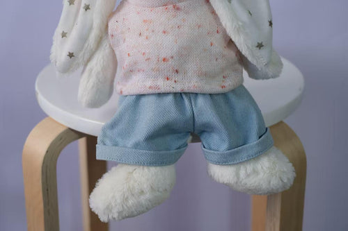 Bunny Outfit Set for Jellycat Size M/L, Speckled Knit Vest, Denim Pants & Pink Sunglasses, Plush Clothes Only