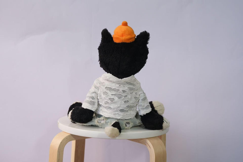 Jack Plush Clothes, White Textured T-Shirt and Distressed Denim Jeans Set, Handmade Street Fashion Outfit for Jellycat Jack