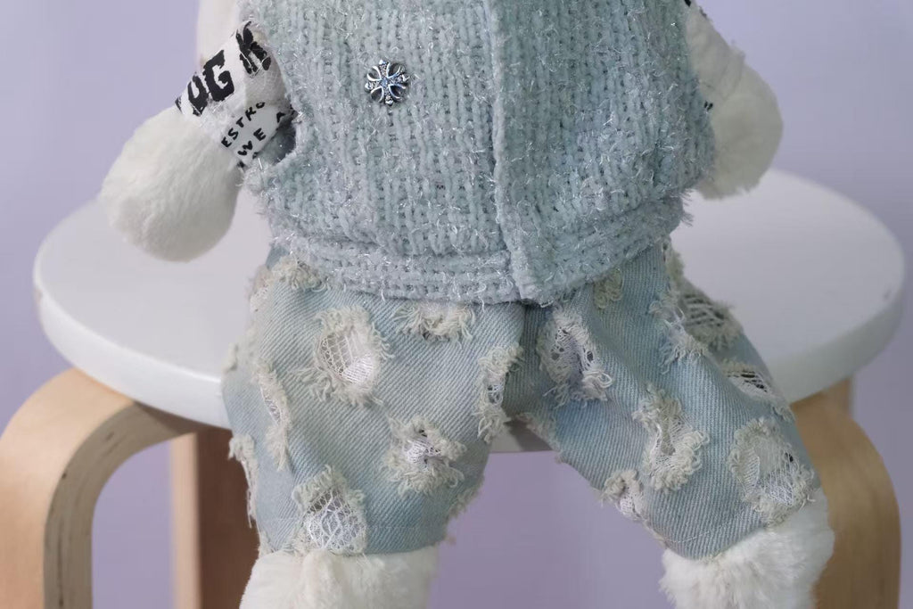 Bunny Outfit for Jellycat Bunny, Tweed Vest T Shirt Jeans Sunglasses Set, Fits Size M and L, Clothes Only