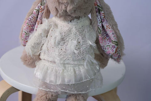 Bunny Outfit for Jellycat Bunny, 2pc French Sweater and Short Skirt Set, Fits Size M/L, Clothes Only